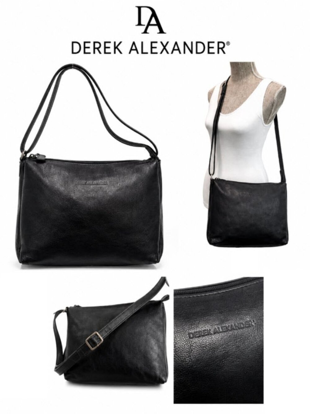Derek Alexander Leather Black Crossbody Bag Cierra Everyday Work Chic Minimalist